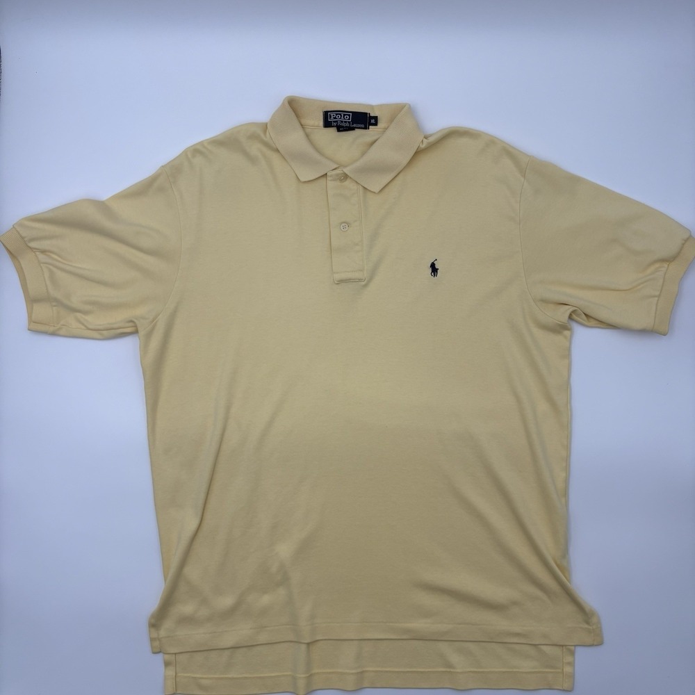 Vintage Polo Ralph Lauren Shirt XL Made in USA Yellow Blue Pony 90s Cotton